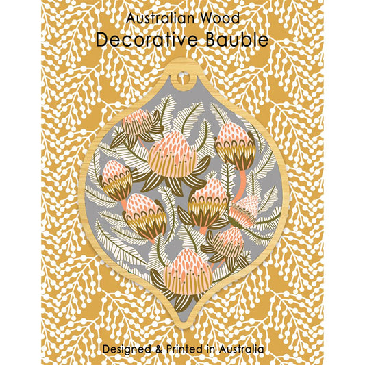 Aero Decorative Wooden Bauble - Bush Toned Banksias