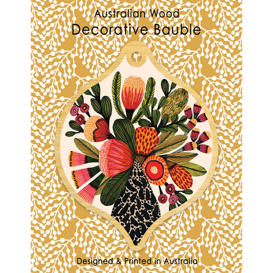 Aero Decorative Wooden Bauble - Banksias in Vase