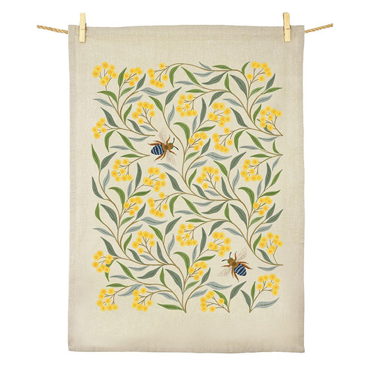 Earth Greetings Organic Cotton Tea Towel - Wattle & Bee