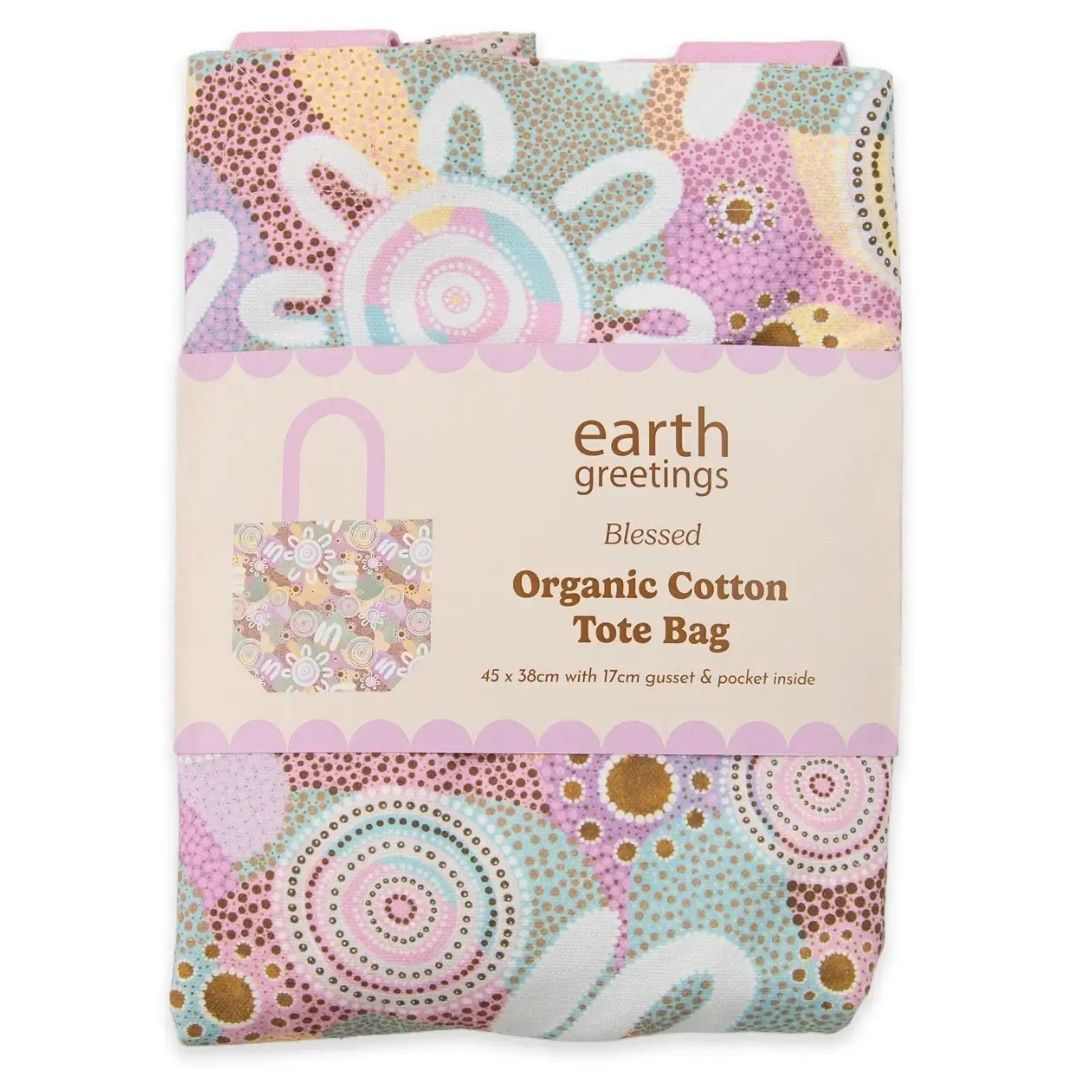 Earth Greetings Organic Cotton Tote Bag with Inner Pocket - Blessed