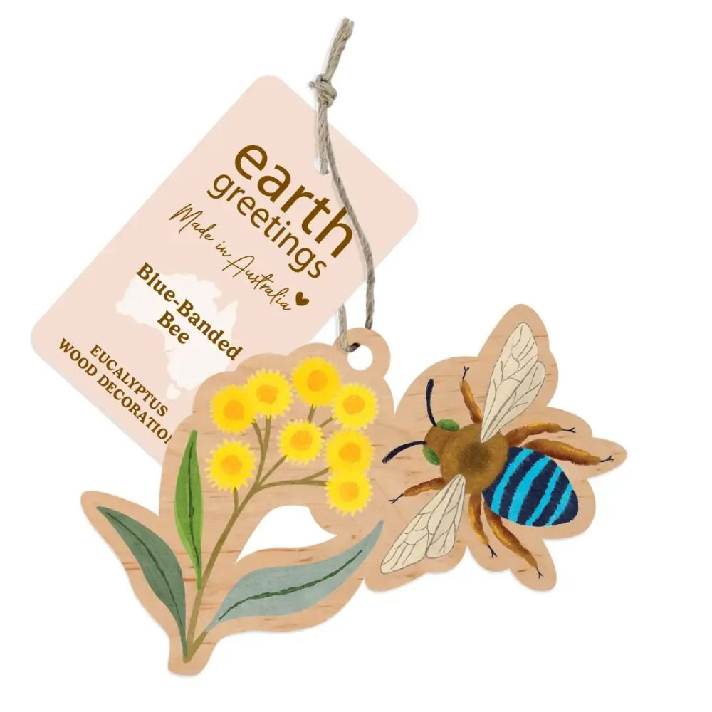 Earth Greetings Wooden Christmas Decoration - Blue Banded Bee