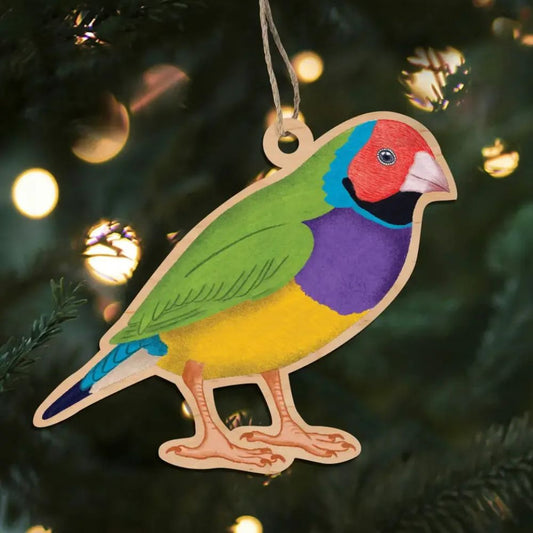 Earth Greetings Wooden Christmas Decoration - Gouldian Finch