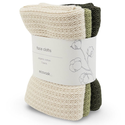 Ecovask Face Cloth 3pk Organic Cotton