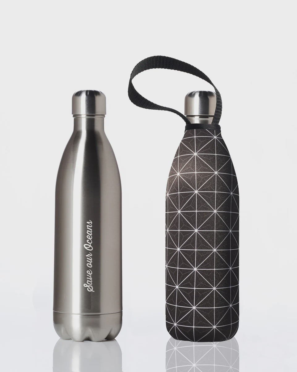 BBBYO Silver Stainless Steel Water Bottle with Cover 1 Litre - Squared