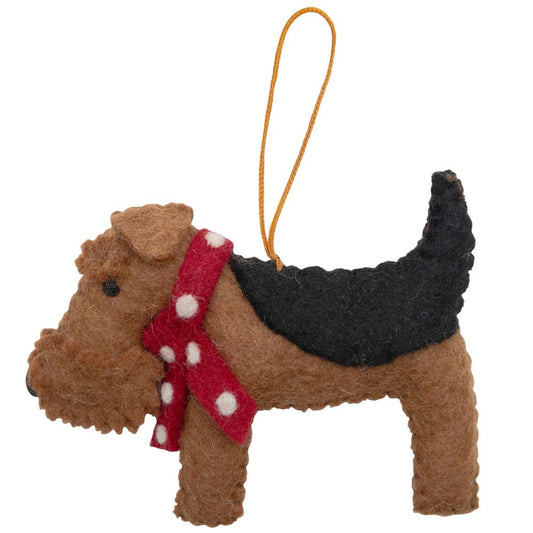 Fairtrade Felt Christmas Decoration - Airedale Terrier