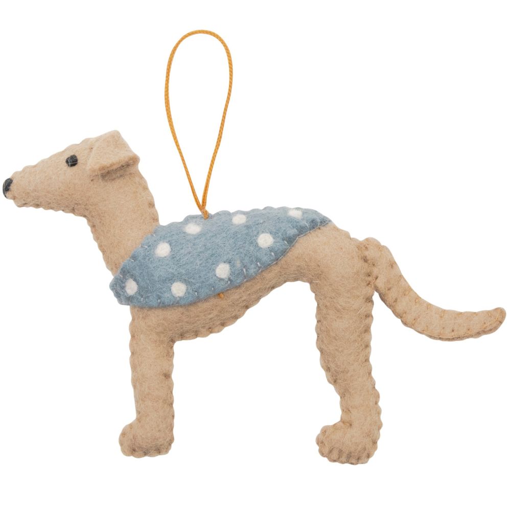 Fairtrade Felt Christmas Decoration - Greyhound with Coat