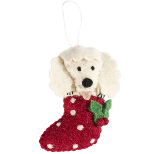 Fairtrade Felt Christmas Decoration - Poodle in Stocking