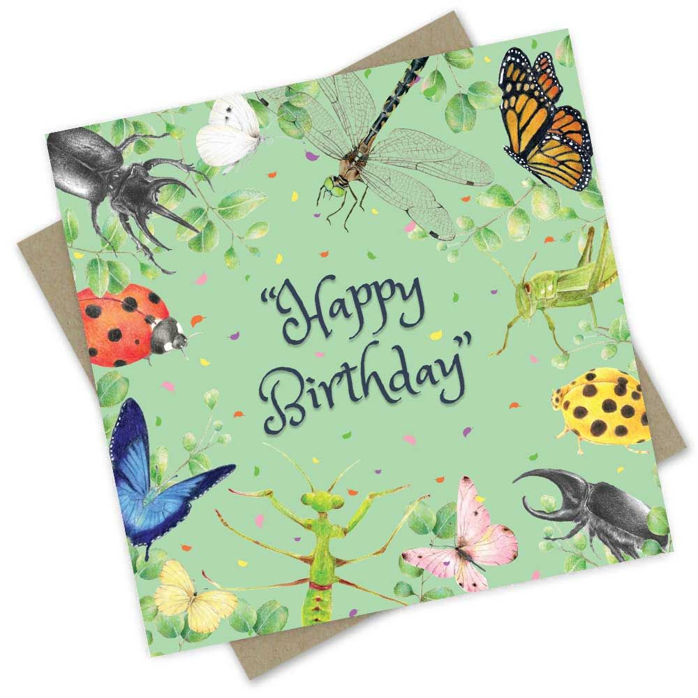 Popcorn Blue Happy Birthday Card - Bug
