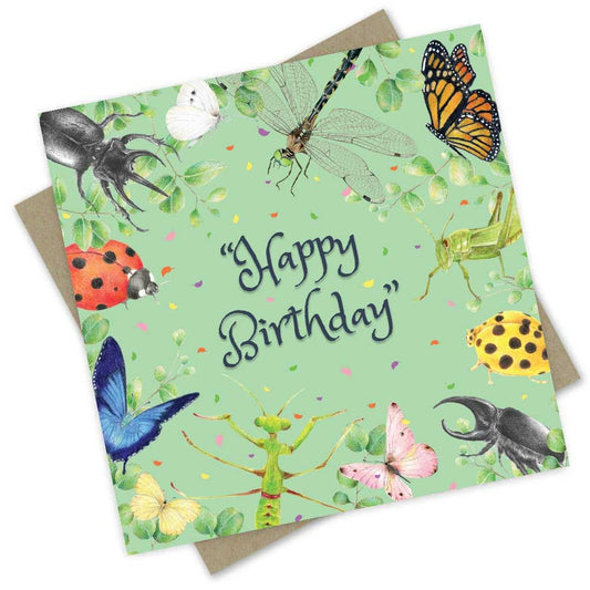 Popcorn Blue Happy Birthday Card - Bug