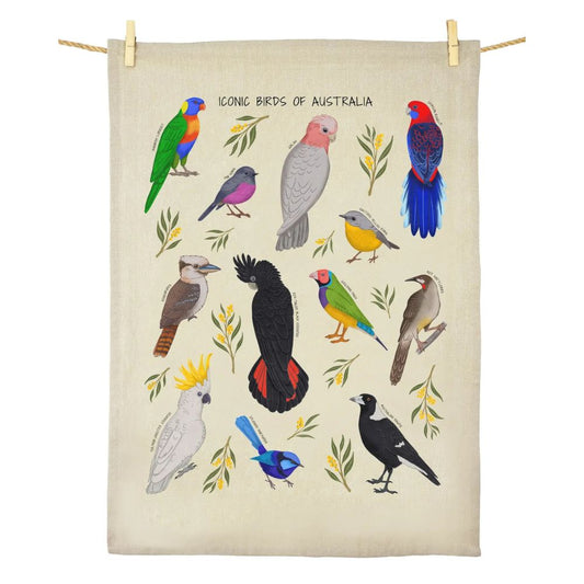 Earth Greetings Organic Cotton Tea Towel - Iconic Birds of Australia