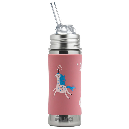 Pura Kiki Stainless Steel Kiddo Straw Bottle 325ml - Unicorn
