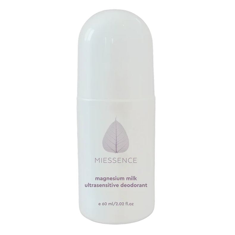 White deodorant bottle with 'Miessence' branding on a white background