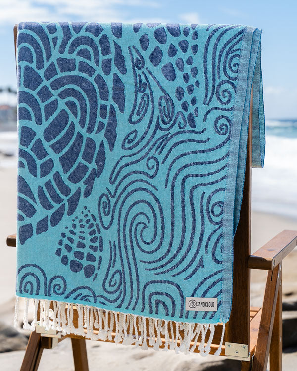 Sand Cloud Organic Cotton Beach Towel - Turtle Mint Swirl (93cm x 170cm)
