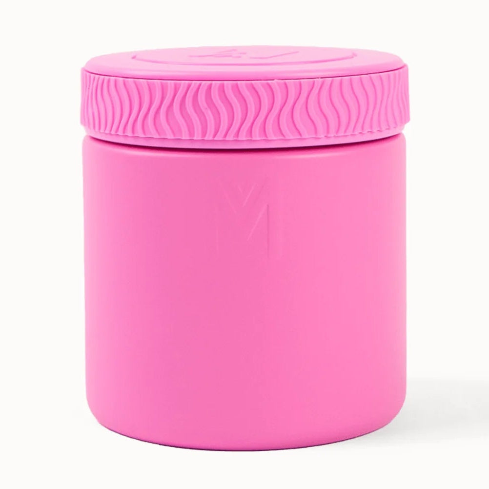 Pink container with lid on a white background