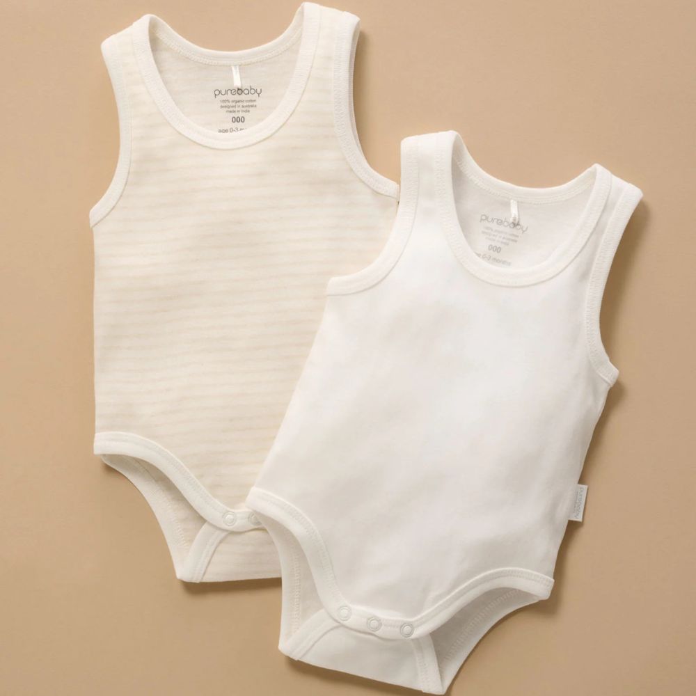 Purebaby Rib Bodysuit 2 Pack - Wheat