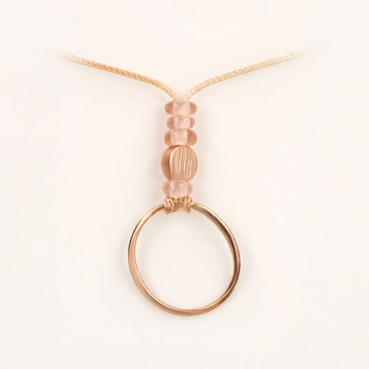 Rancho Necklace - Rose Gold Ring Glass Beads Hammered Dot Stack