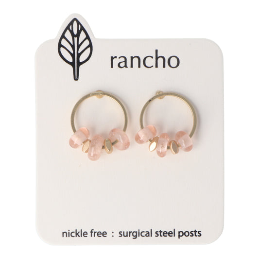Rancho Studs - Gold Hollow Circle With Pink Glass Gold Spacer Beads