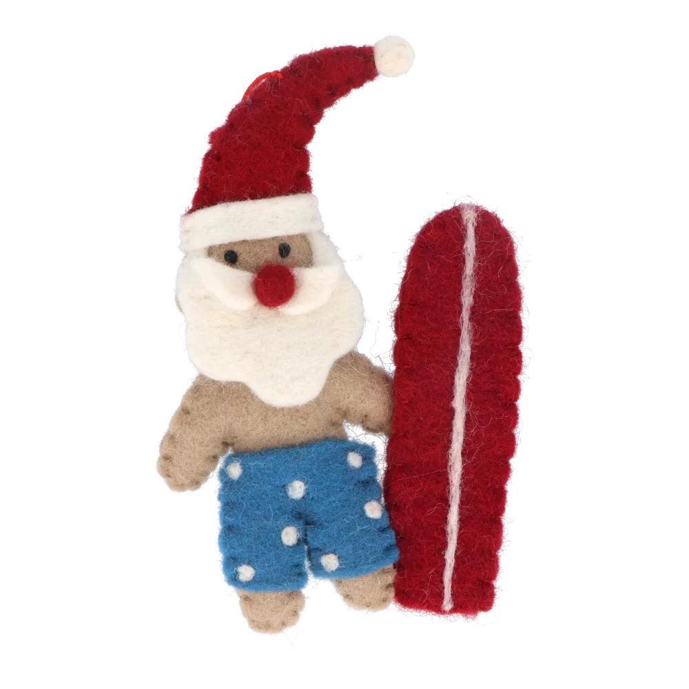 Fairtrade Felt Christmas Decoration - Santa (with Surfboard)