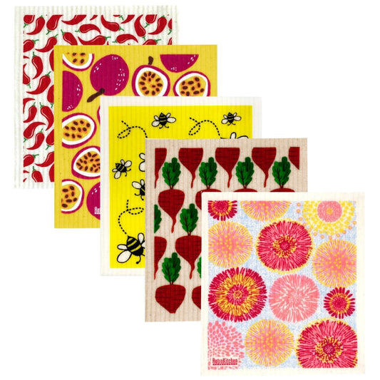 Swedish Dish Sponge Cloth 5 Pack Bundle - Fruits & Flowers