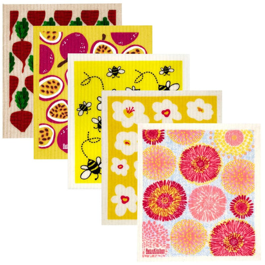 Swedish Dish Sponge Cloth 5 Pack Bundle - Fruits & Flowers