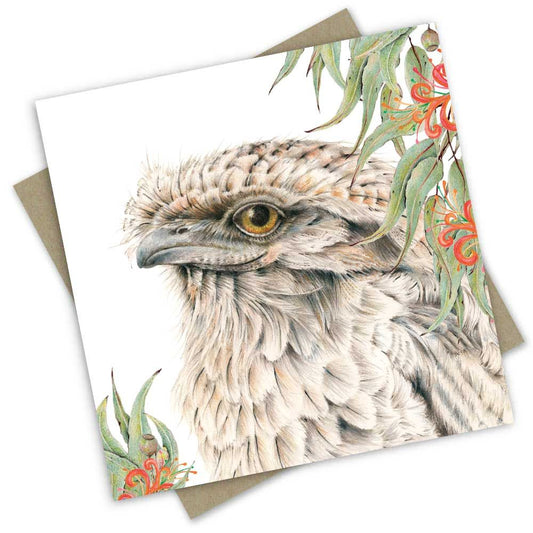 Popcorn Blue Tawny Frogmouth Greeting Card
