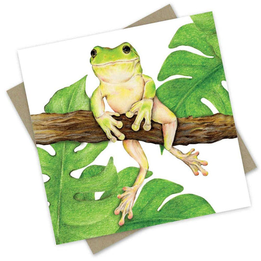 Popcorn Blue Treefrog Greeting Card