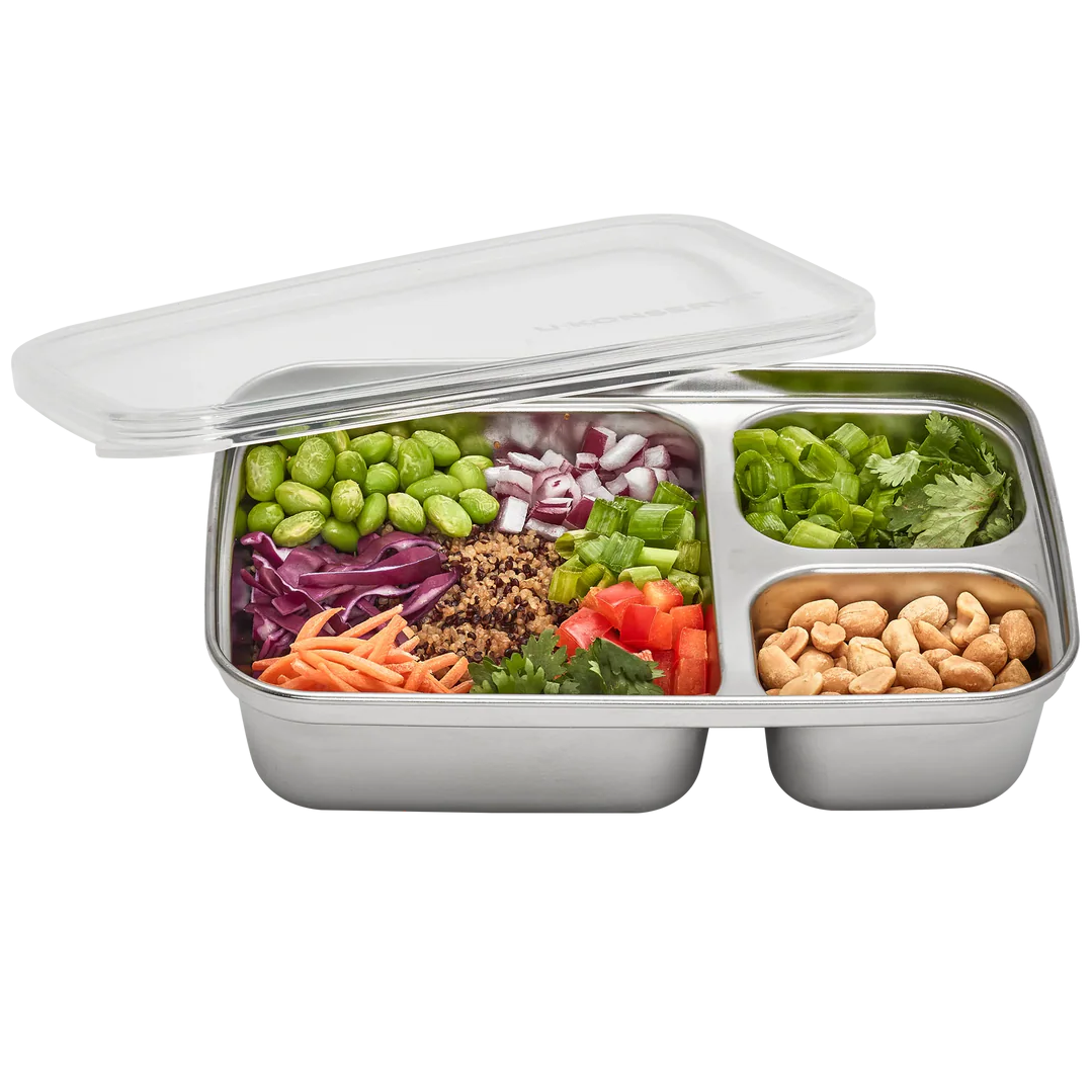 U Konserve Rectangle 3 Compartment Stainless Steel Food Container 705ml/24oz