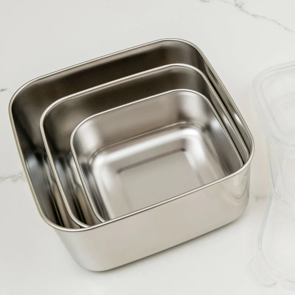U Konserve Square Stainless Steel Container Nesting Trio - Clear Silicone Lids