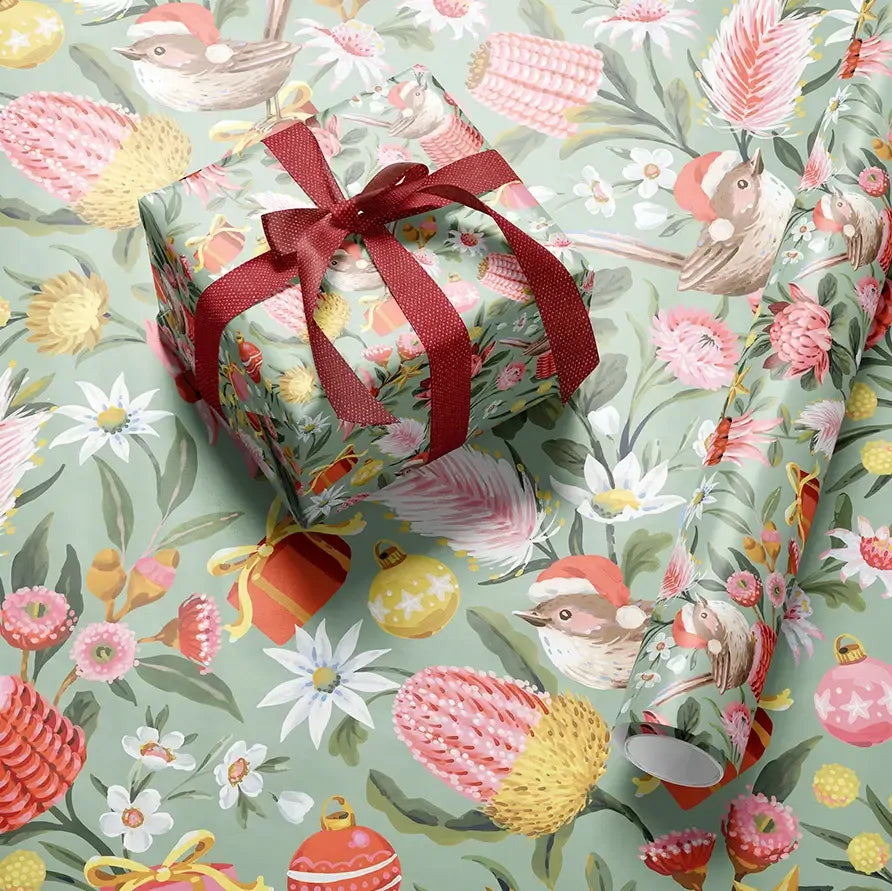 Earth Greetings Christmas Folded Wrapping Paper - Festive Wrens