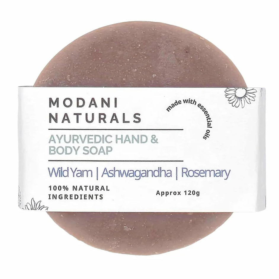 Modani Naturals Wild Yam Ashwagandha, Rosemary & Honey Face and Body Bar 120g