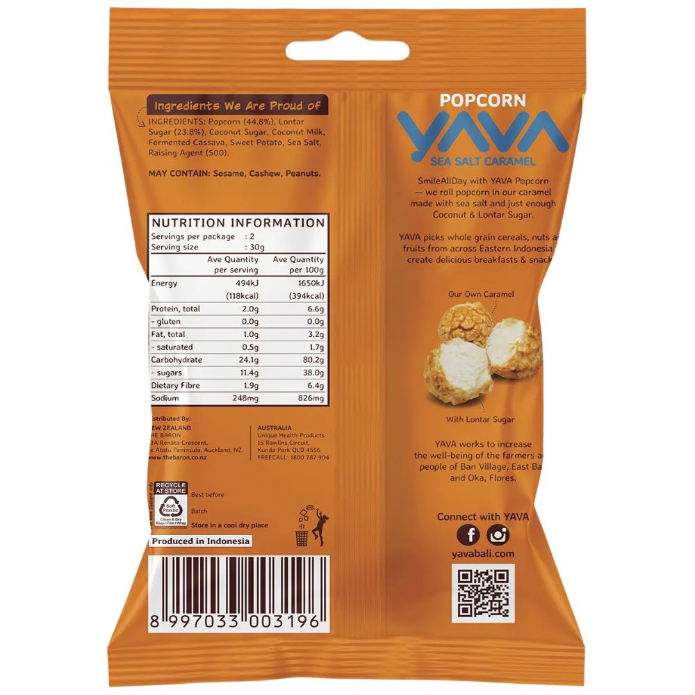 Yava Popcorn Sea Salt Caramel 60g