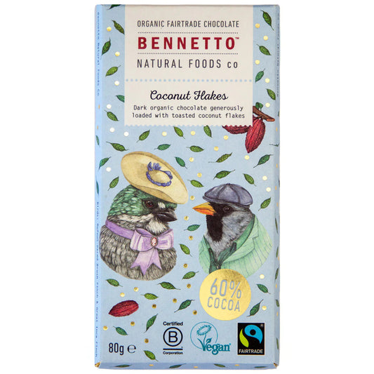 Bennetto Organic Choc Dark Chocolate 80g - Coconut Flakes