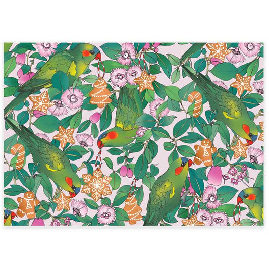 Earth Greetings Christmas Folded Wrapping Paper - Lorikeets & Lilly Pilly