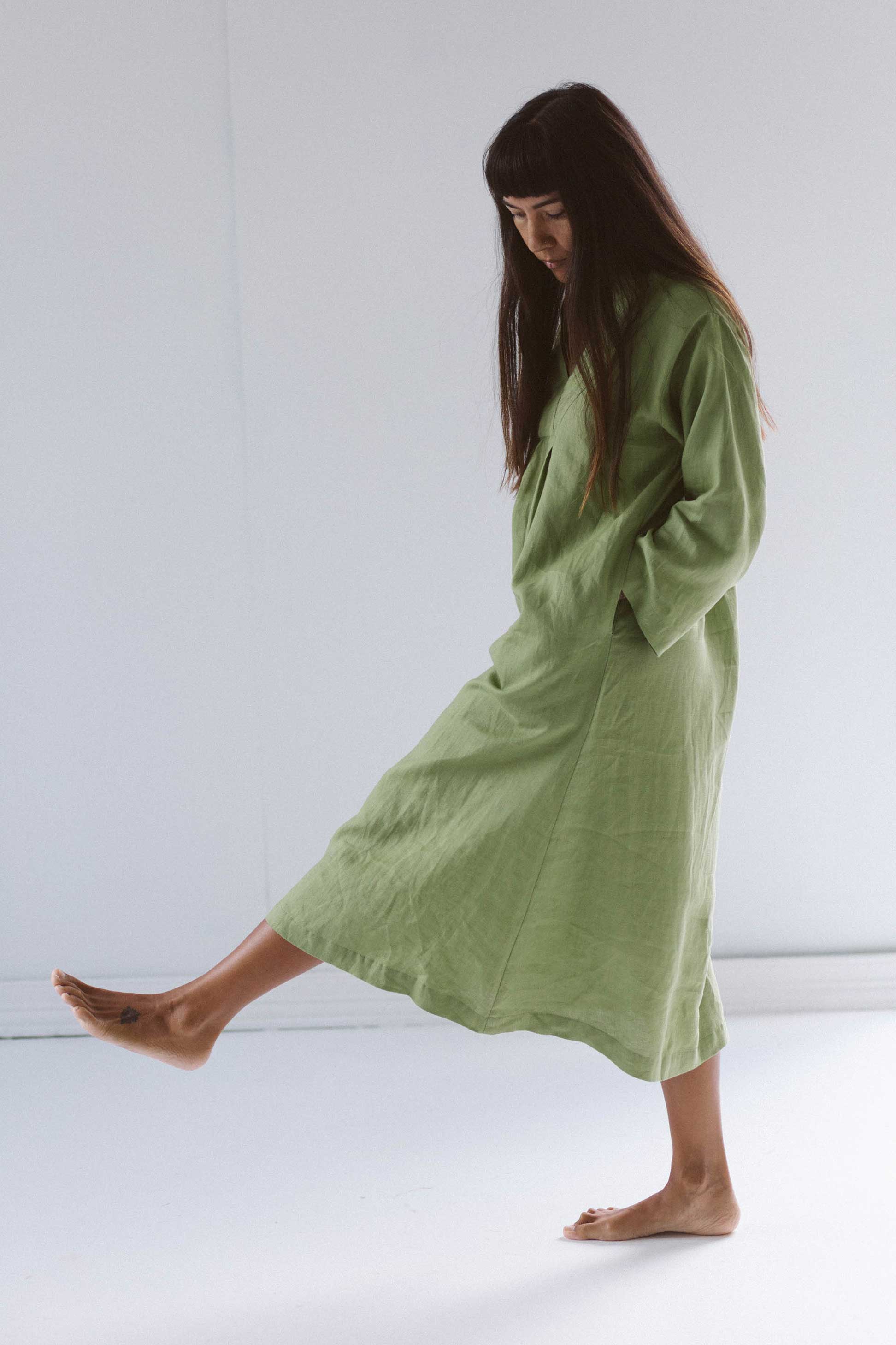 Lazybones Emma Linen Dress Herb Green XS/S