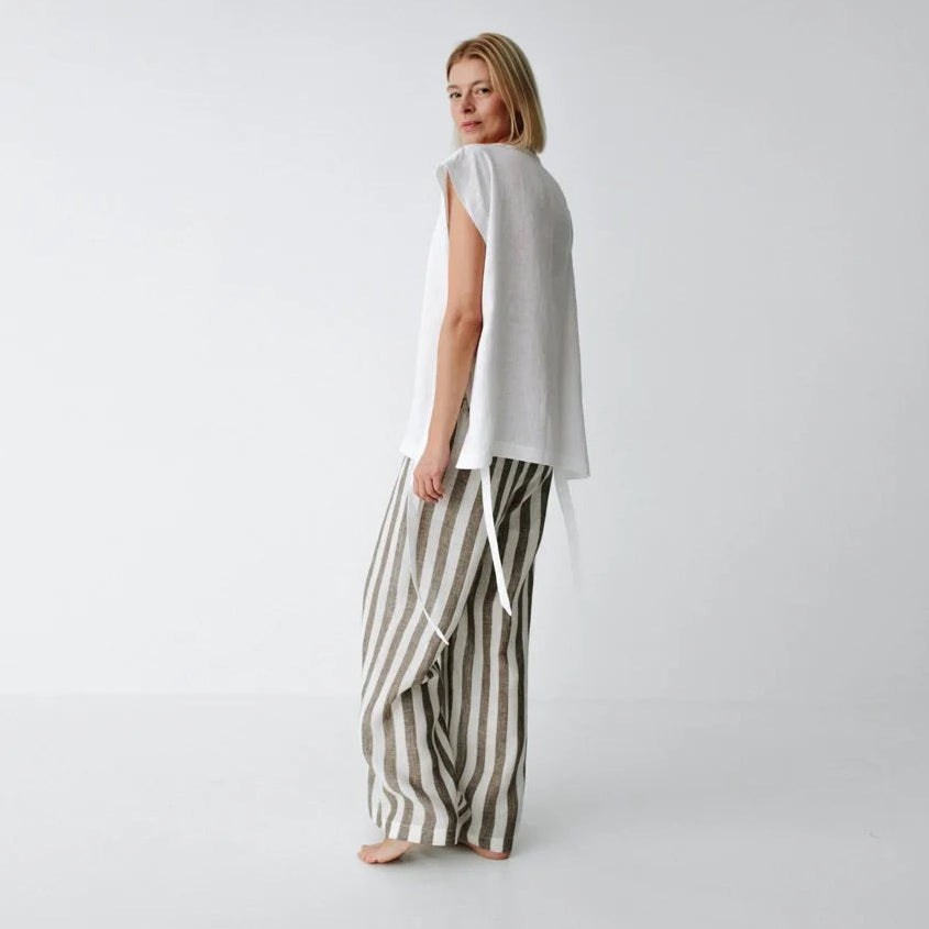 Seaside Tones Linen Pant - Brown Stripe