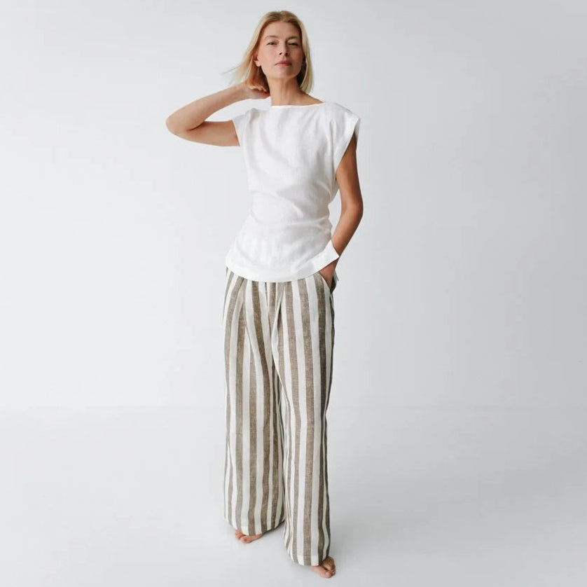 Seaside Tones Linen Pant - Brown Stripe