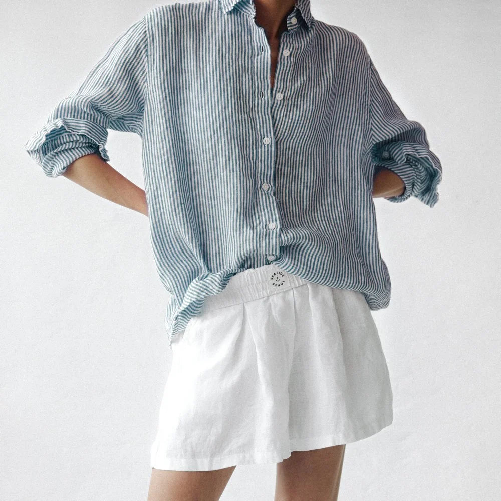 Seaside Tones Linen Striped Shirt - Blue