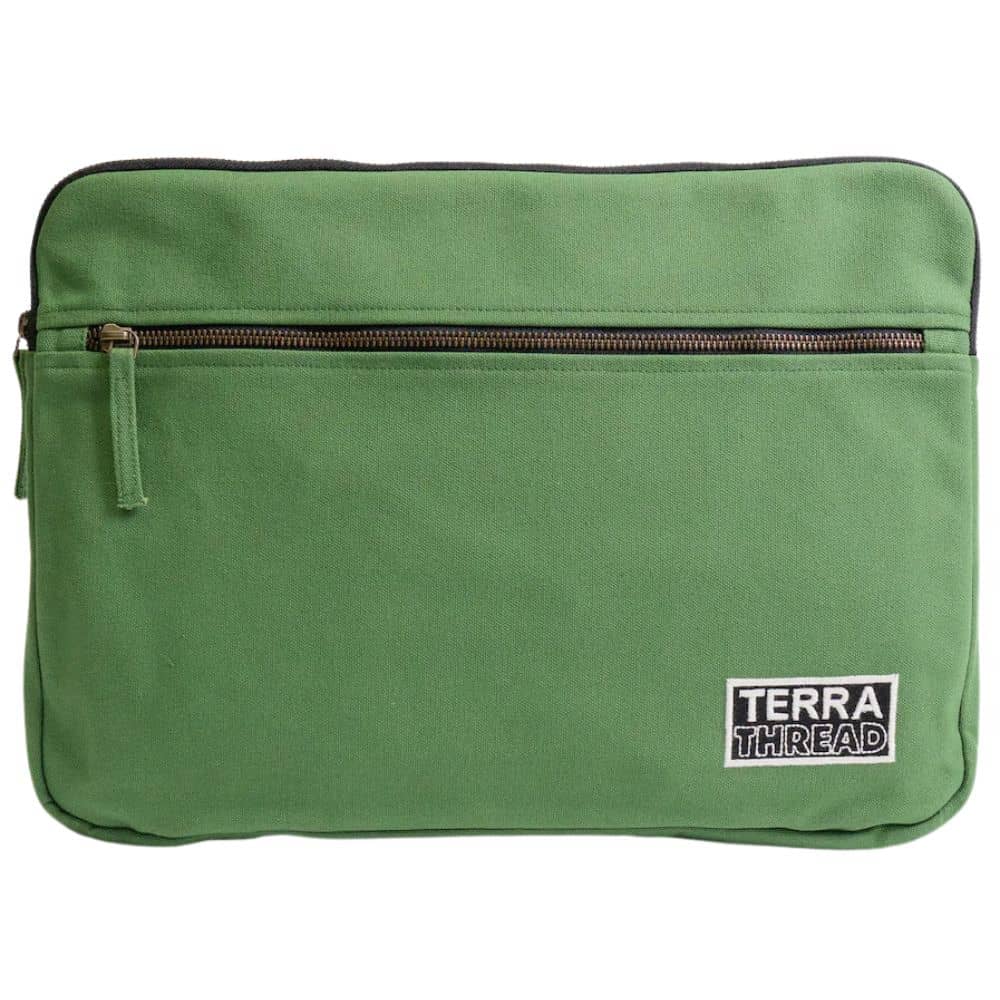 Terra Thread Organic Cotton Laptop Sleeve 15 Inch Moss Green