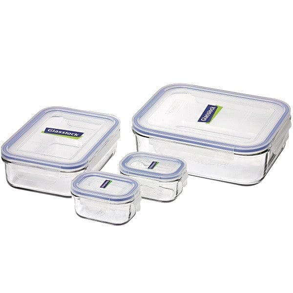Buy Glasslock Rectangle Container 4 Piece Set Blue Seal Biome New