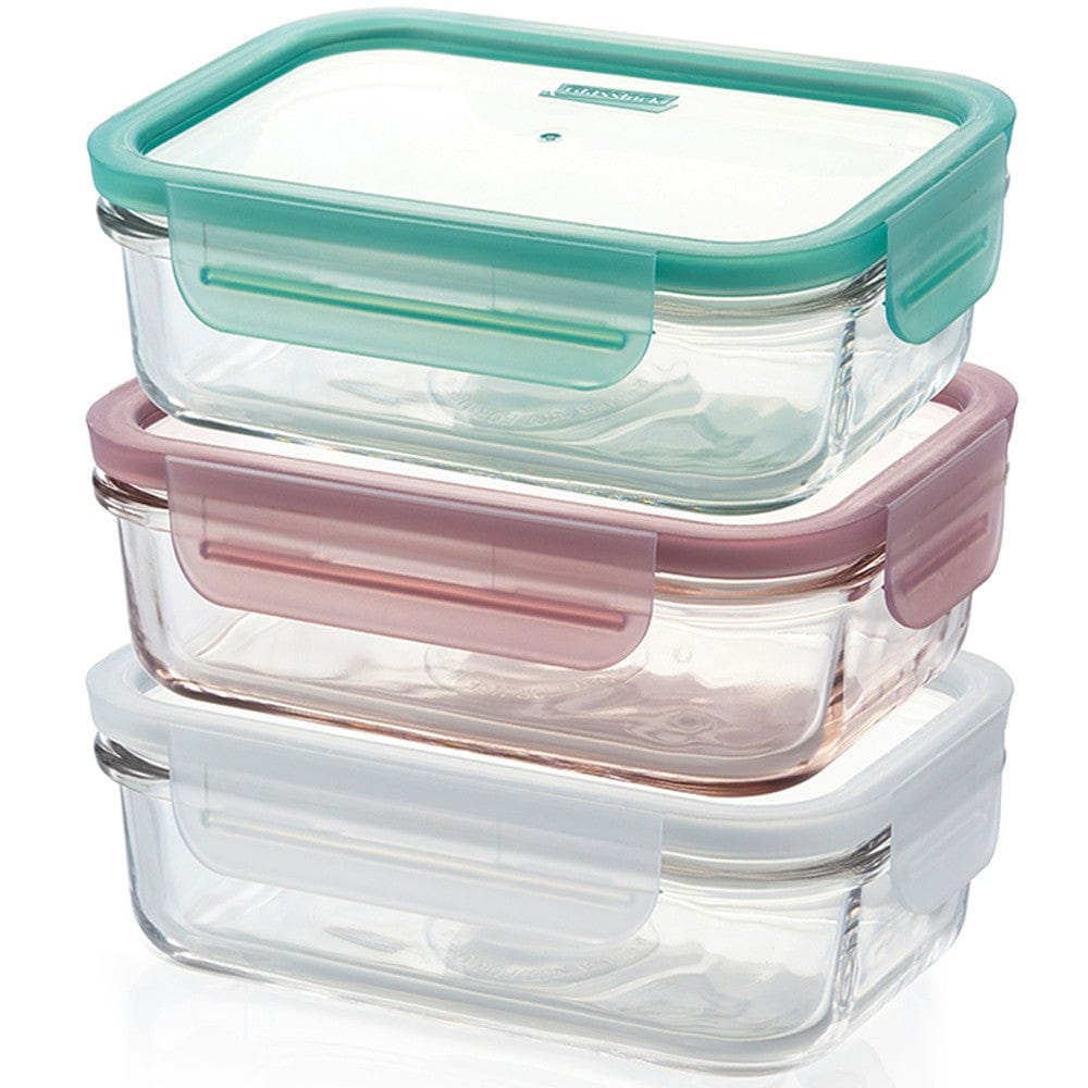 Glass Container Rectangle Glasslock Rectangle Container Triple Colour Lid 3pc Set 710ml