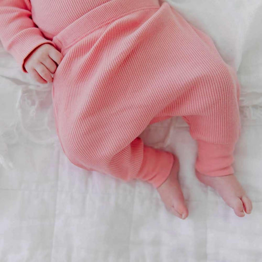 Organic Nights Baby Rib-Knit Pants - Cameo Pink