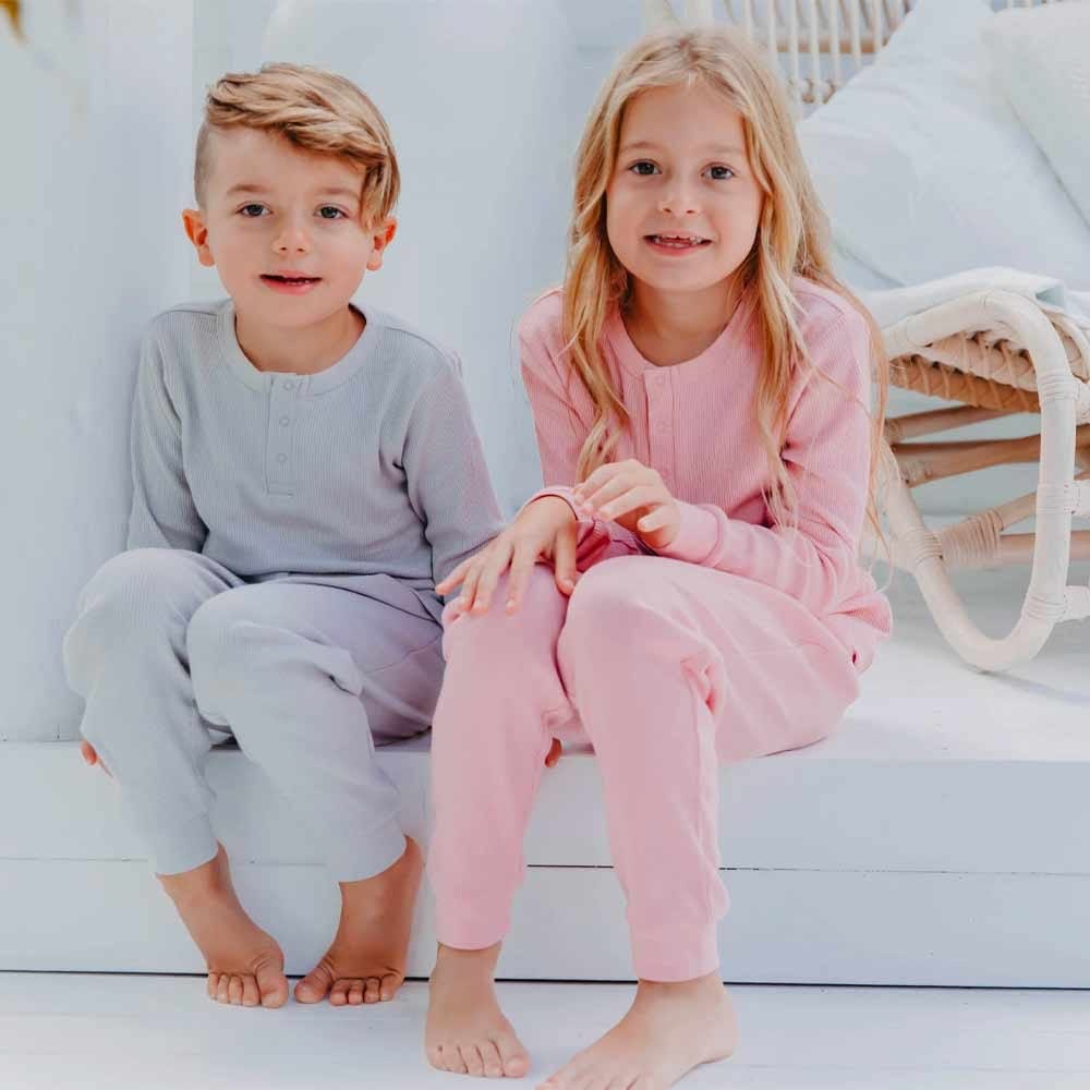 4-Piece 100% Organic Cotton Rib Knit Pajama Sets for Boys & Girls, Pin – Sleep  On It Kids