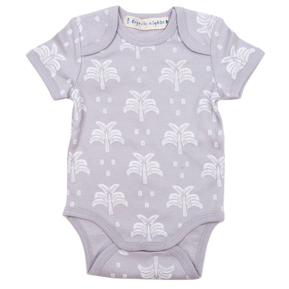 Organic Nights Summer Baby Sleepsuit - Palms & Pineapples Grey