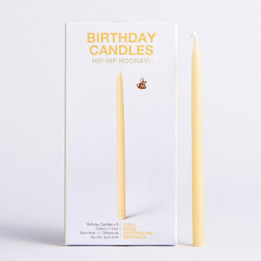 Queen B Beeswax Birthday Candles Box of 8