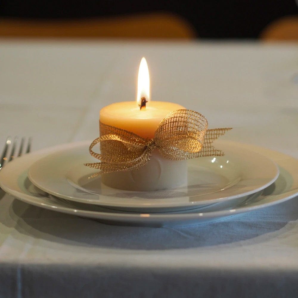 Queen B Beeswax Squat Pillar Candle - 6cm/40hr Burn Time