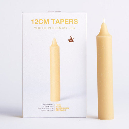 Queen B Beeswax Taper Candles 4pk - 12cm/6hr Burn Time