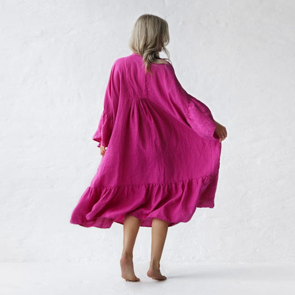 Seaside Tones Linen Sea Dress - Neon Pink