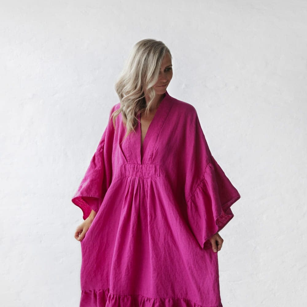 Seaside Tones Linen Sea Dress - Neon Pink