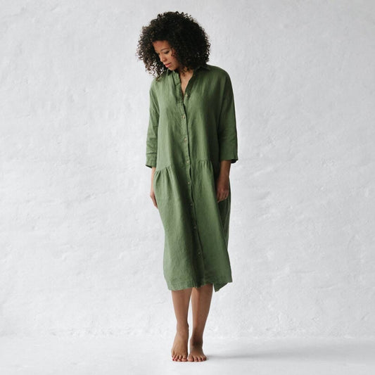 Seaside Tones Oversized Dress - Olive