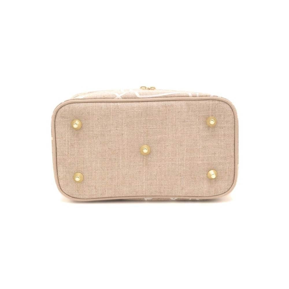 SoYoung Large Raw Linen Makeup Bag Beauty Poche - Abstract Lines